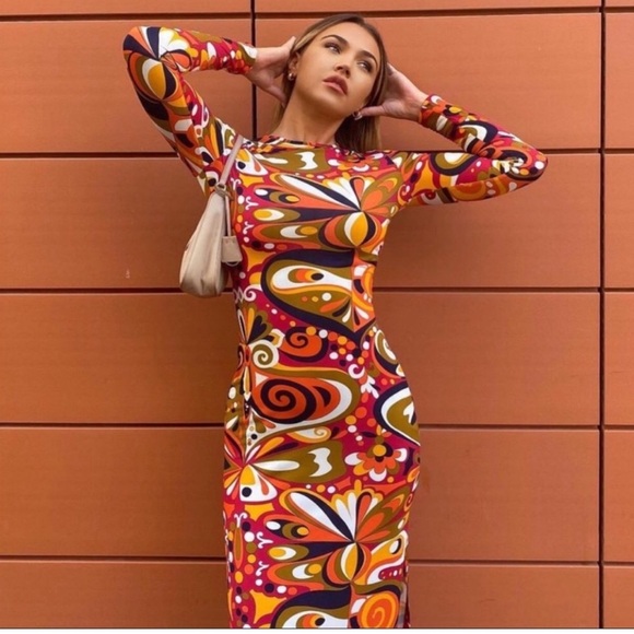 Zara Multi Printed Mini Dress  Long sleeve round neckline - Picture 6 of 12